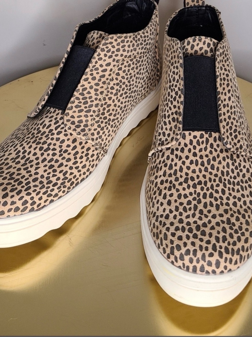 Animal print cheetah leopard slip on high top shoe